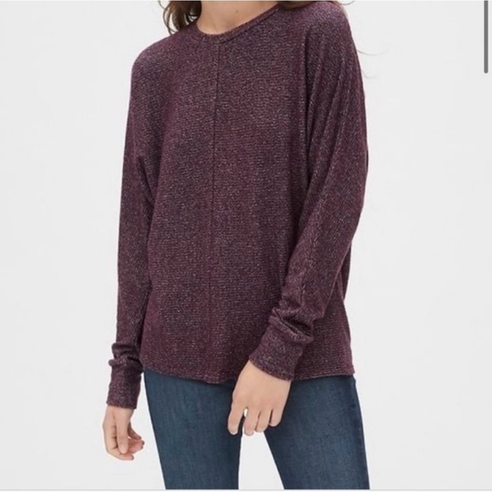 GAP Long-Sleeve Softspun Ribbed Dolman Sleeve Top, Secret Plum, Medium, NWT